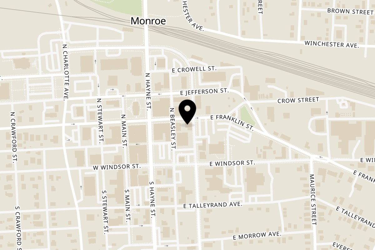 Map showing the location of Franklin Court Grille on 232 E Franklin St in Monroe